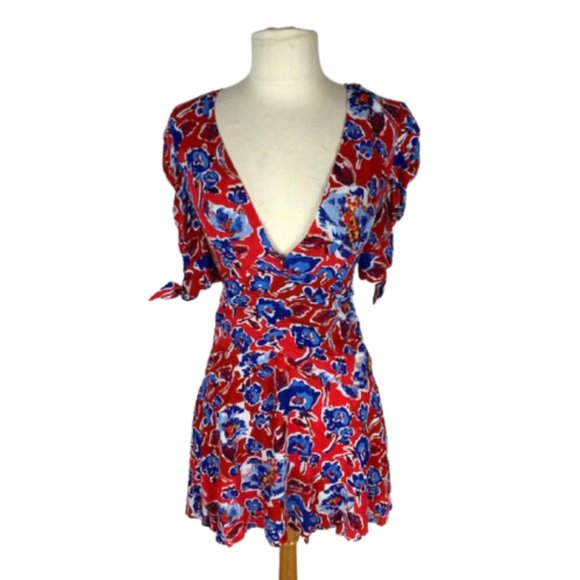 NEW Free People Mini Dress Red & Blue Floral Glow Up - Picture 2 of 6